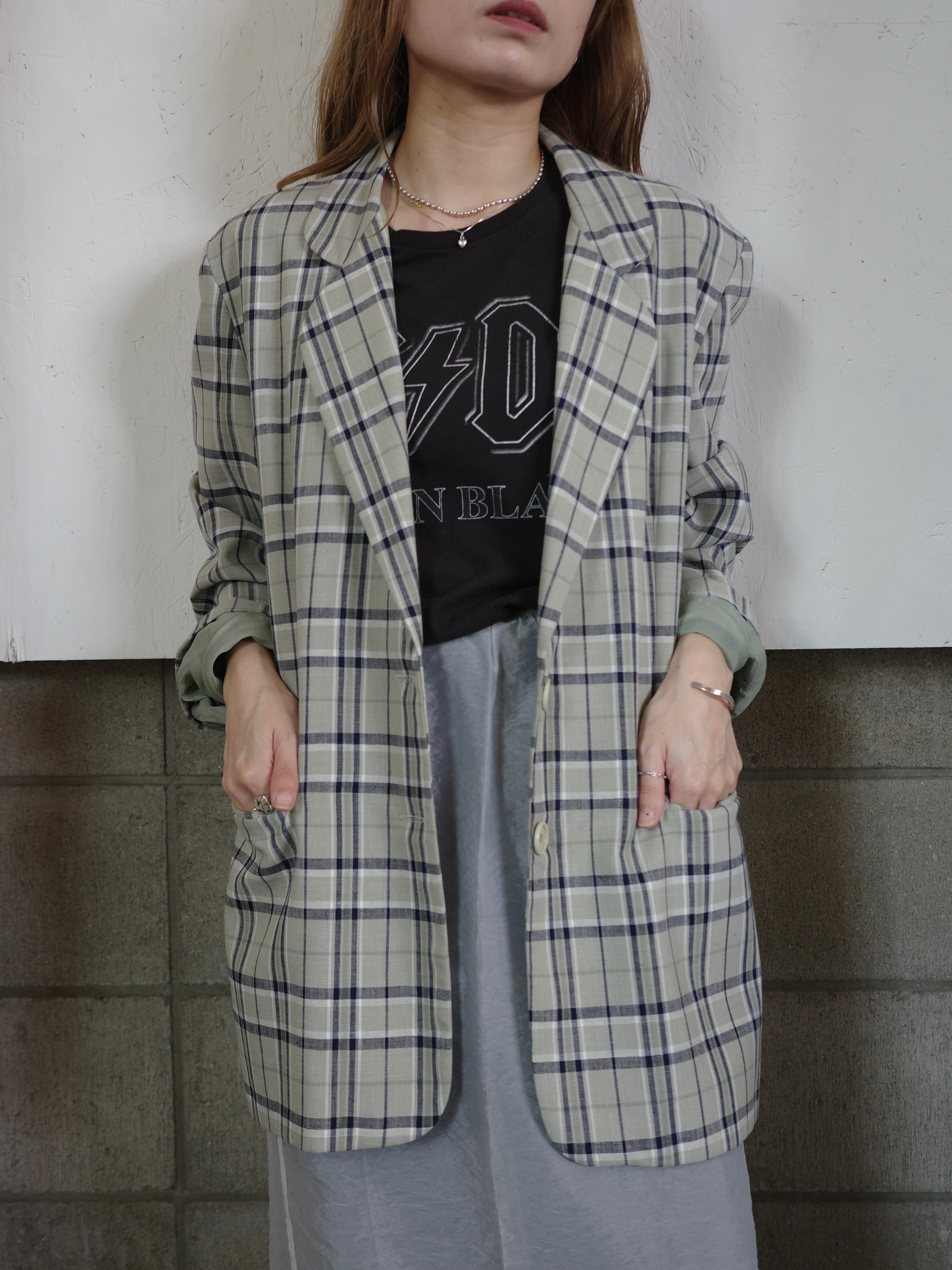 vintage〉check linen jacket | CherLife
