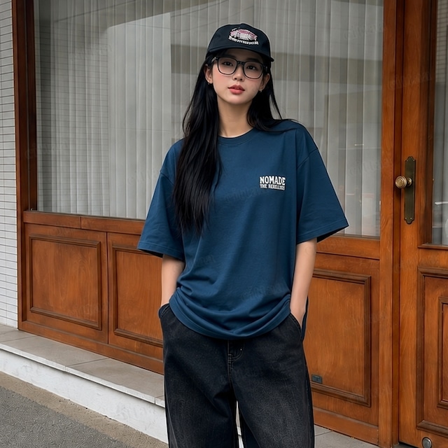 【即納】Y-4951　2026夏新作♡NOMADEバックプリント半袖Tシャツ　ブルー　0609