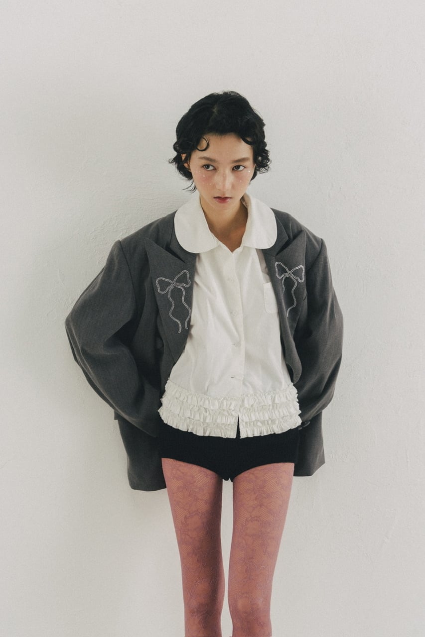 ピークドラペルリボンジャケット GRAY