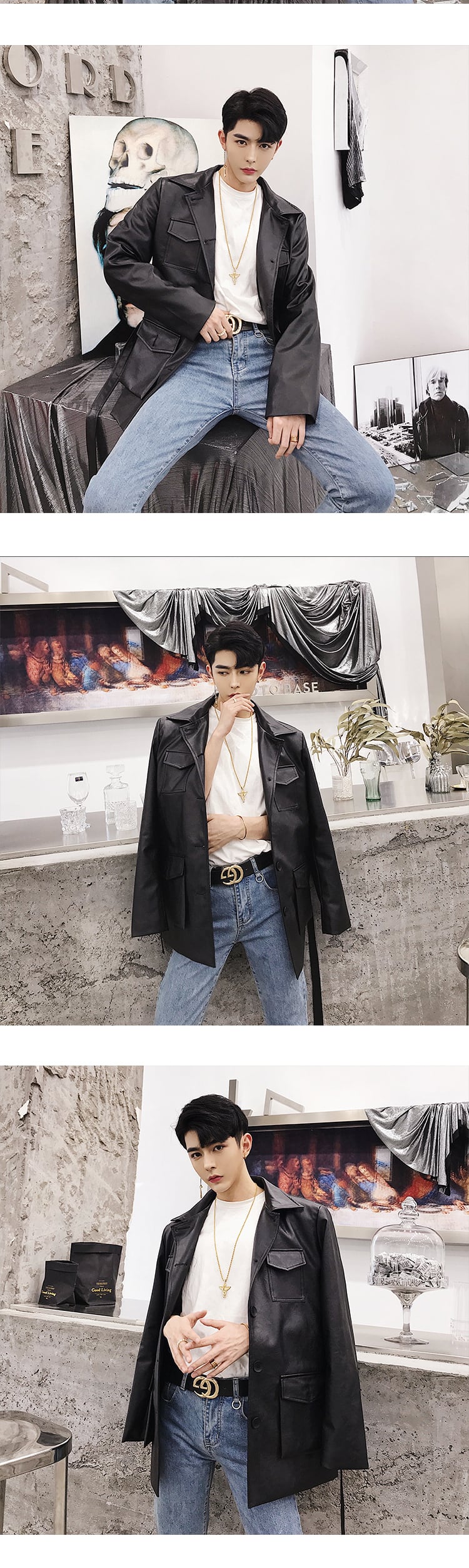 送料無料】KOREA x 原宿 オータムウィンターレッドレザージャケット