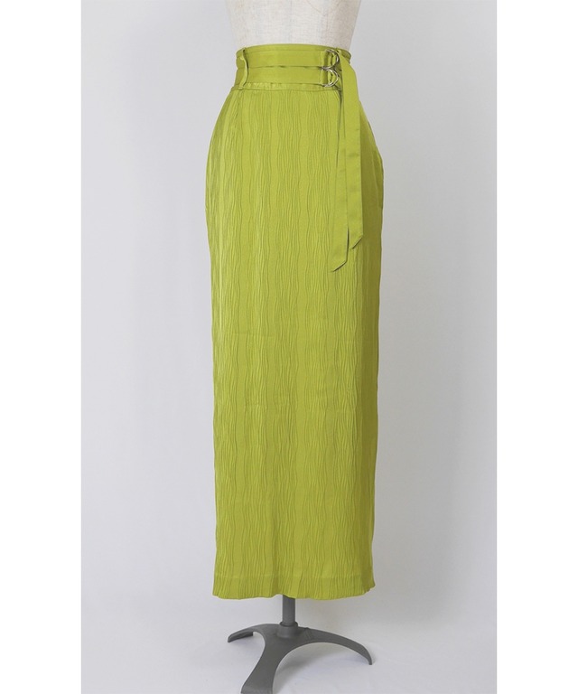 S-01 Pleats Belt Skirt <OLIVE GREEN>