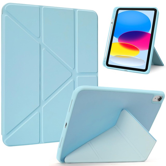 iPad 11世代 A16 / 10世代 ケース 2025 / 2022 11 / 10.9インチ 対応 三つ折りスタンド 横置&縦置可能 ペンシル収納ホルダー付き 軽薄 軽量 オートスリープ機能対応 耐衝撃 (スカイブルー)