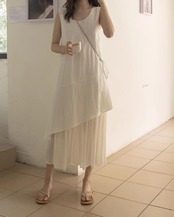 Asymmetrical Sleeveless Midi Dress　　L0035