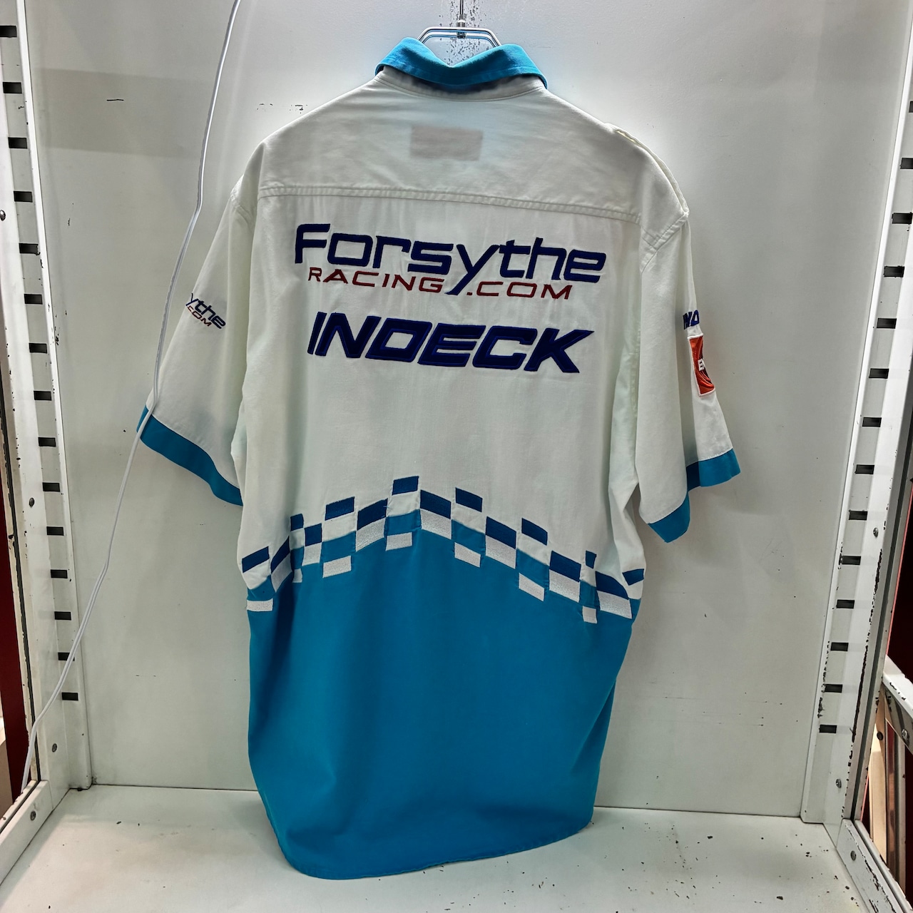 Forsyth Racing ワークシャツ 白×水色 フルデコ 刺繍 ピットクルーシャツ