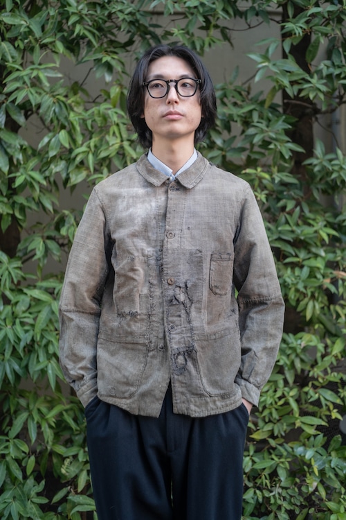 1920s フランス チビポケのブラックシャンブレーワークジャケット