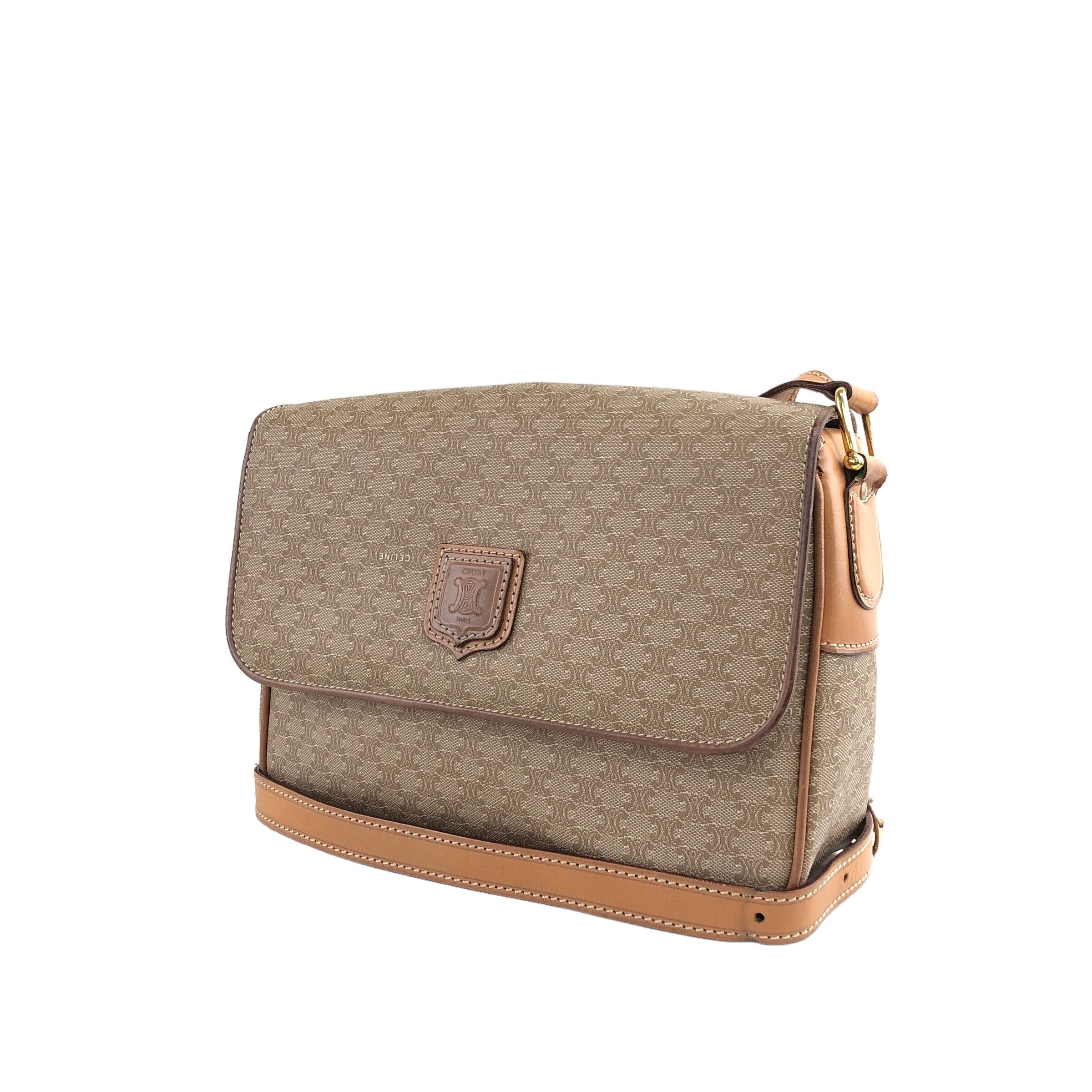 ★CELINE セリーヌ マカダム  ショルダーバッグ ベージュ ブラゾン型押し PVC レザー  hwdc65 CELINE - ☆CELINE セリーヌ マカダム ショルダーバッグ ベージュ