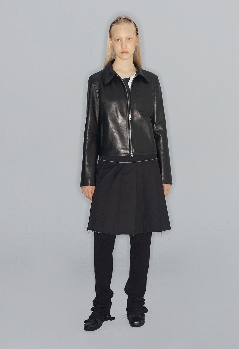 open YY 黒 ジャケット OPEN YY] CLASSIC LEATHER ZIP JACKET, BLACK 正規品 韓国ブランド
