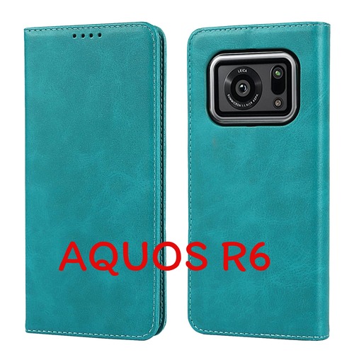 528.AQUOSR6ケース 手帳型 スタンド機能 落ち着いた色 レトロターコイズ528