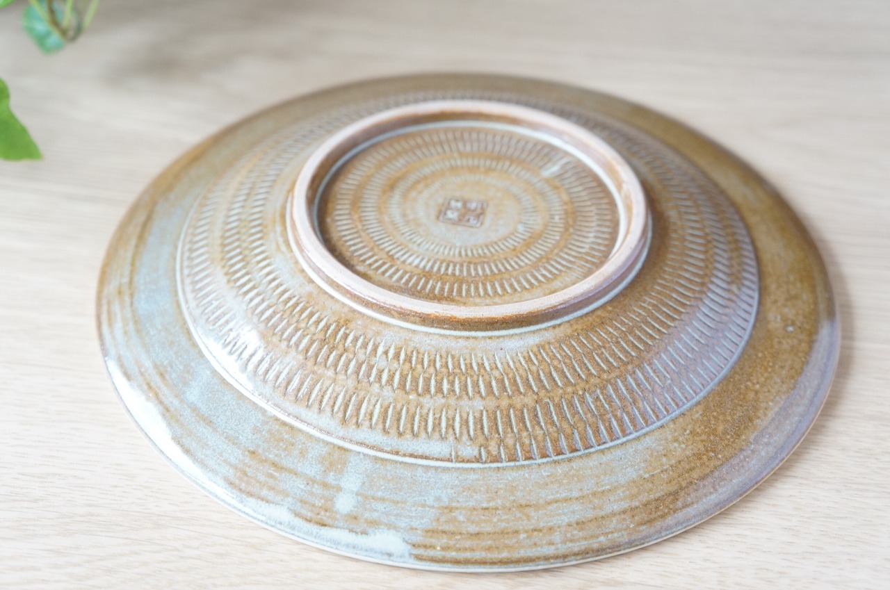 小石原焼　翁明窯元　リム皿（小）　刷毛目・白釉　②【37-467】