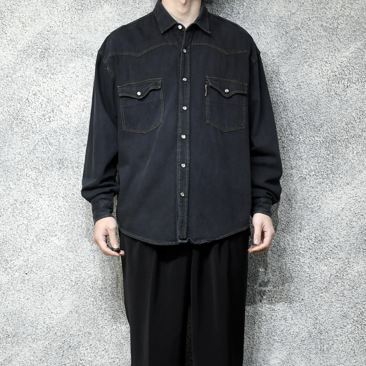 fade black denim western shirt