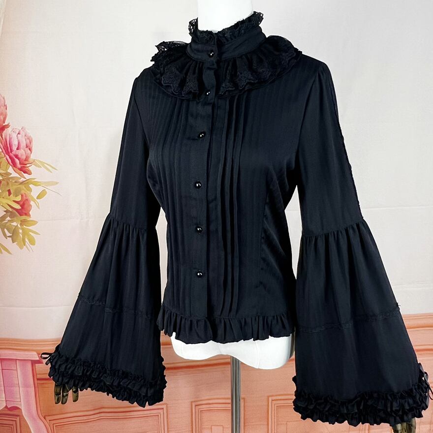 SEASONZ ゴスロリブラウス シャツ 黒シャツ 長袖 スタンドカラー 姫袖