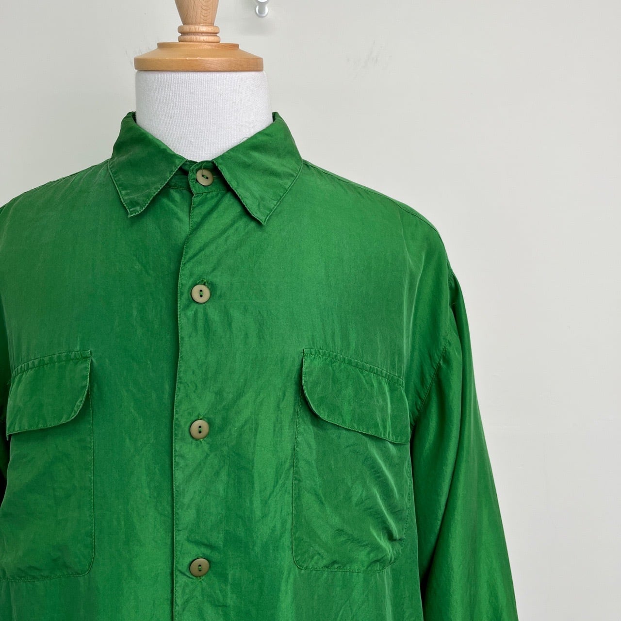 80s 90s NAF NAF シルク 長袖シャツ ヴィンテージ 古着 緑 グリーン