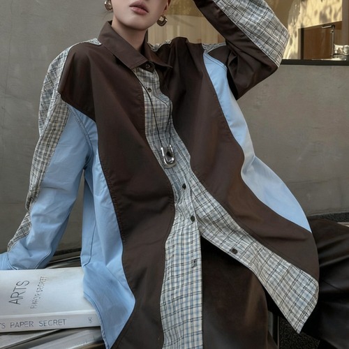 patchwork oversized shirt　10963