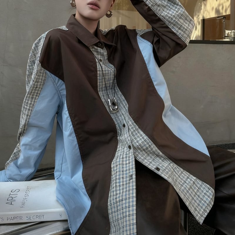 patchwork oversized shirt 10963