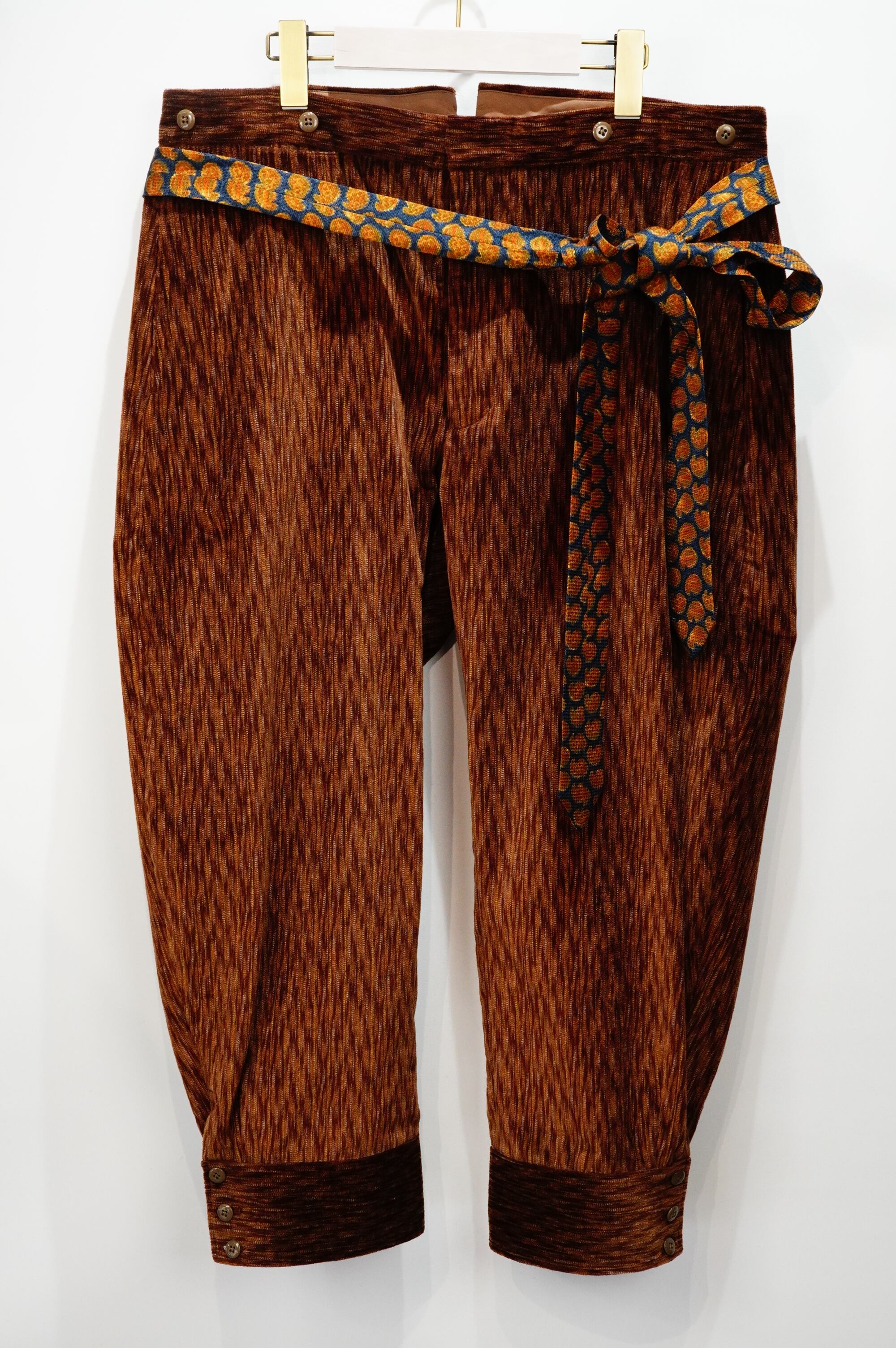 NOBNAGA Paris /  Necktie Belted Buttoned Cuff Brown Corduroy Pants