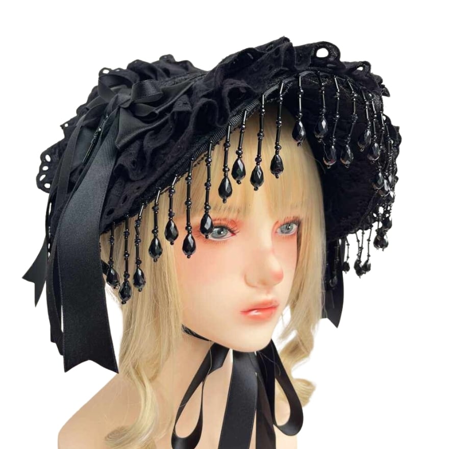 ゴスロリ ダークウィドウ 魔女ハット ボンネット ブラックパール