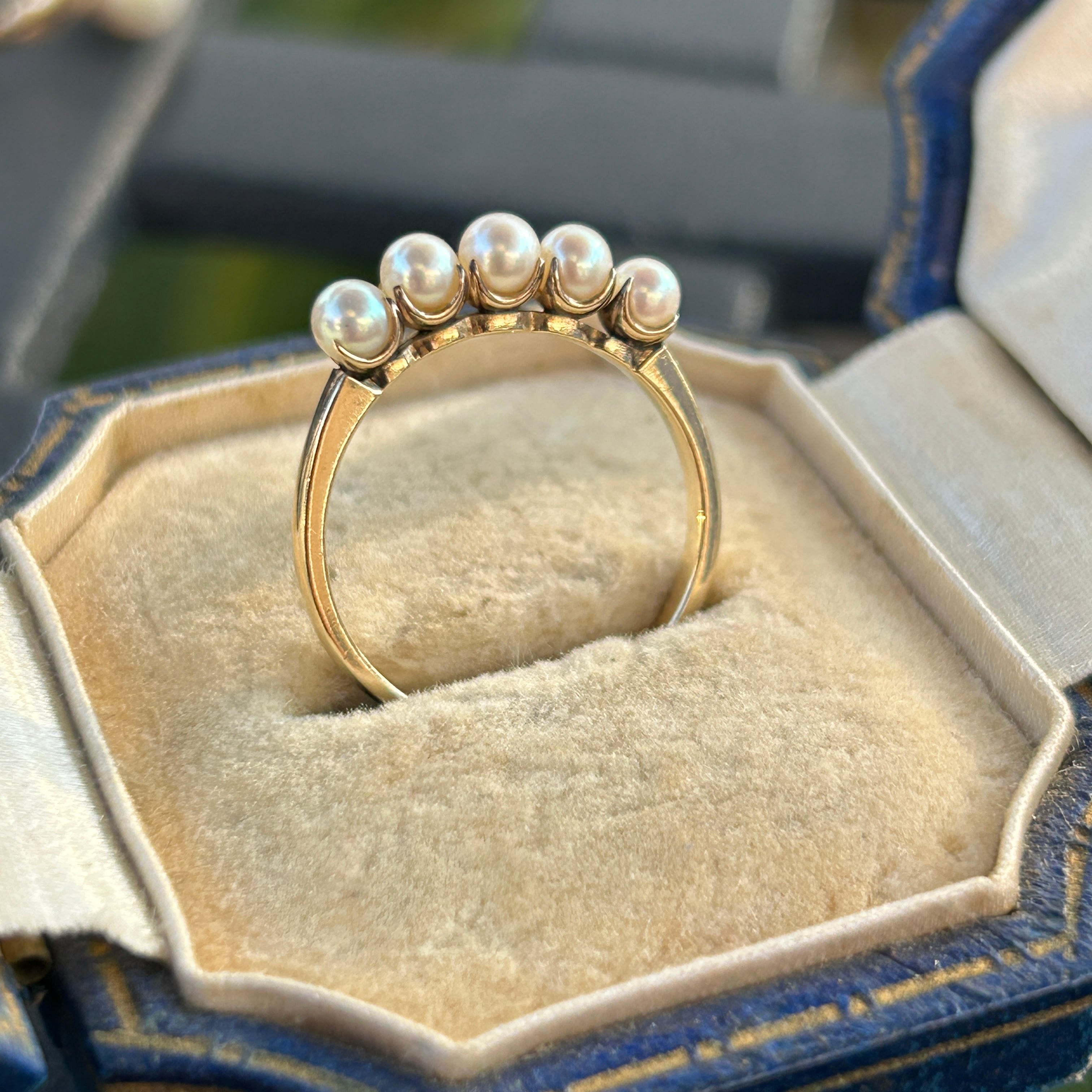 ヴィンテージ MIKIMTO 14金ベビーパール一文字繊細リング