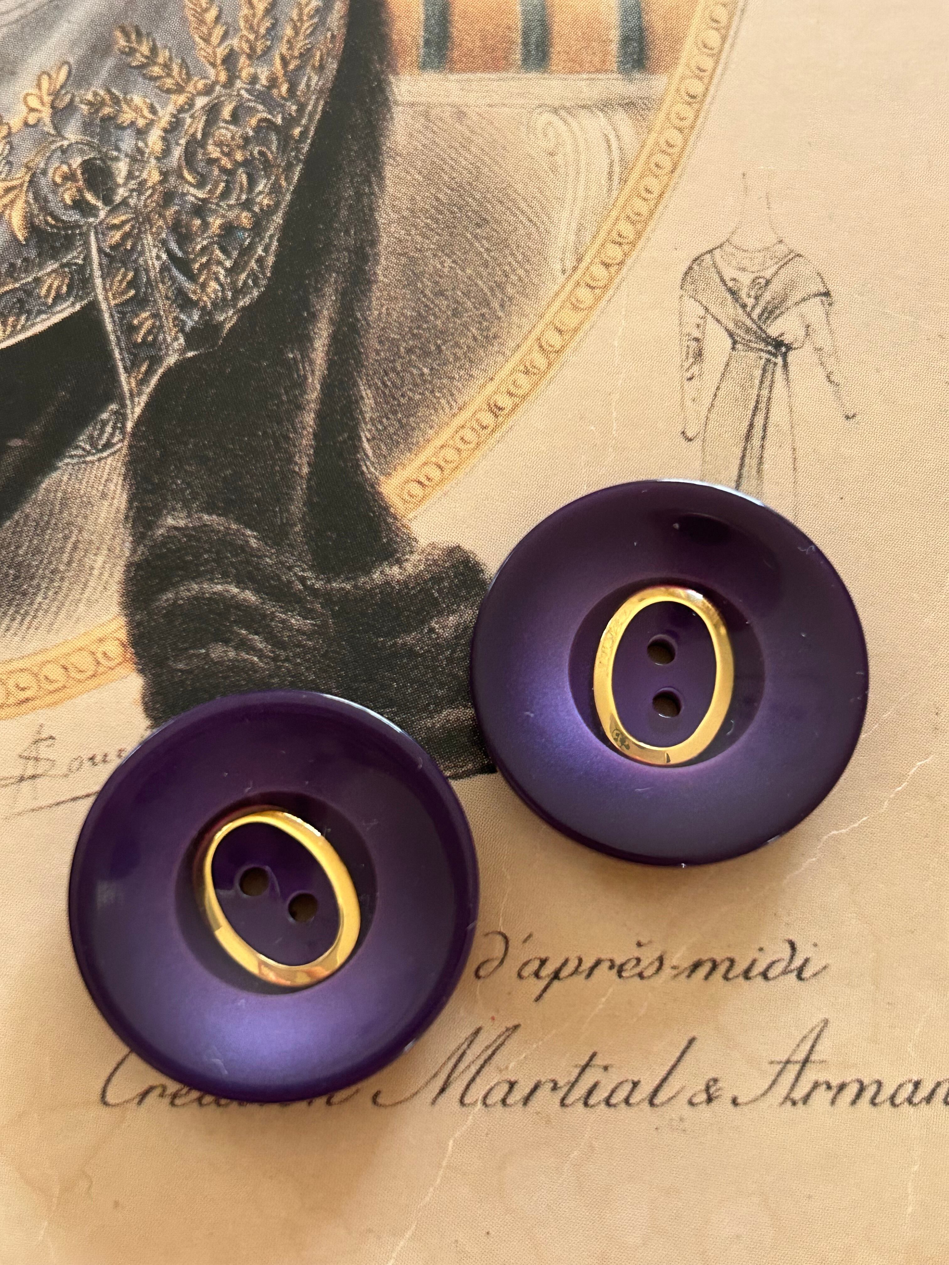 Japanese Vintage ボタン パープル×ゴールド 24mm プラスチックボタン 昭和レトロ アクセサリーパーツ 装飾材 カルトナージュ