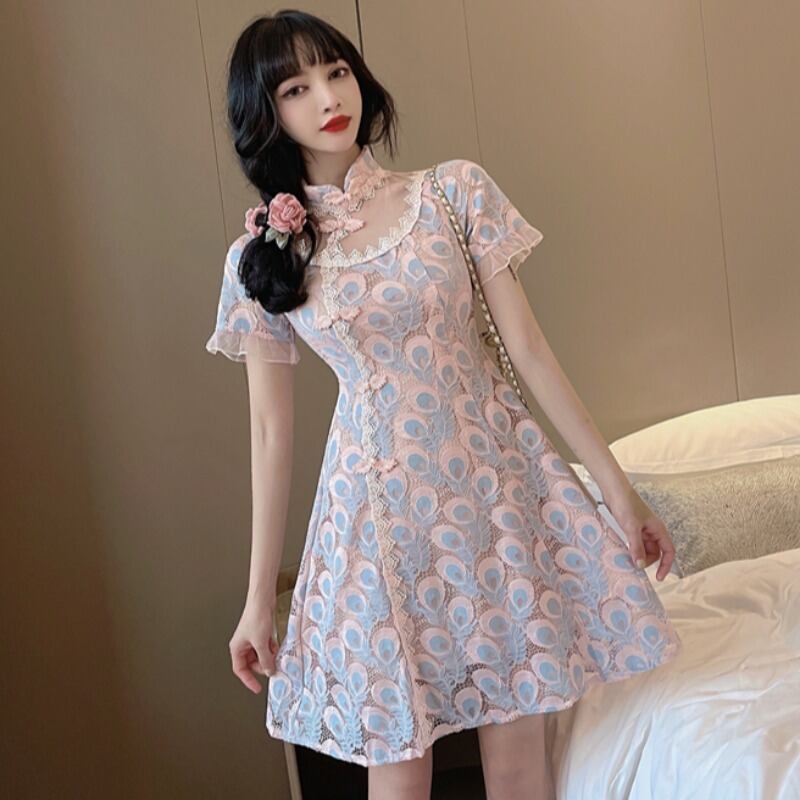 スタンダードサマーレースウェストAラインドレス レトロ 夏物 ピュア ハンチェンe55820012132