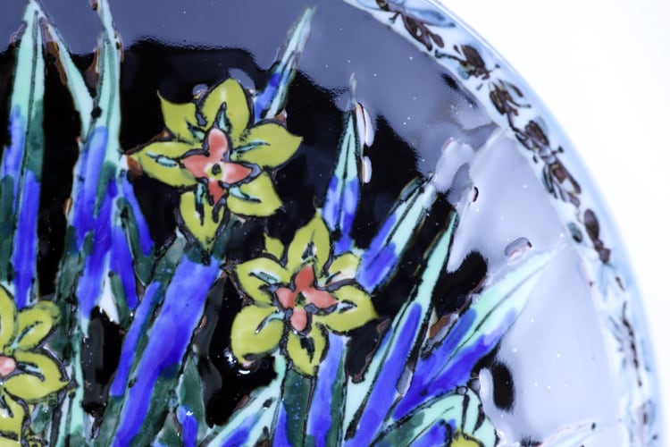 天目釉彩 水仙 大皿 ※訳あり品！ 作：故 青木龍山（文化勲章受章