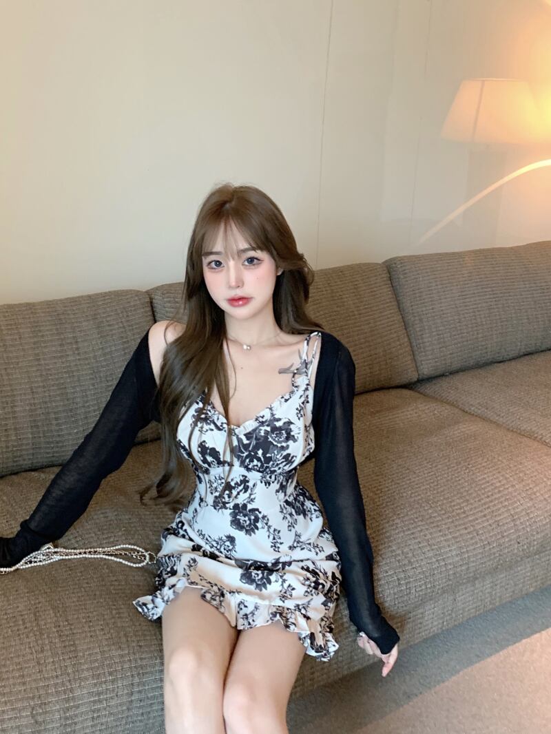 フローラルドレス ウェストショートスカート サマー 夏物 花柄 ピュア ブラックストロベリース97913612761