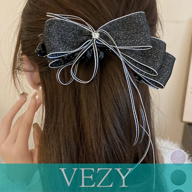 バナナクリップ サテン リボン 髪飾り ヘアアクセサリー まとめ髪 ポニーテール 上品髪留め おしゃれ 大人可愛い まとめ髪 ヘアグッズ 発表会 ヘアアクセサリー  VEZY ベジー  ItemNo.【24057437】