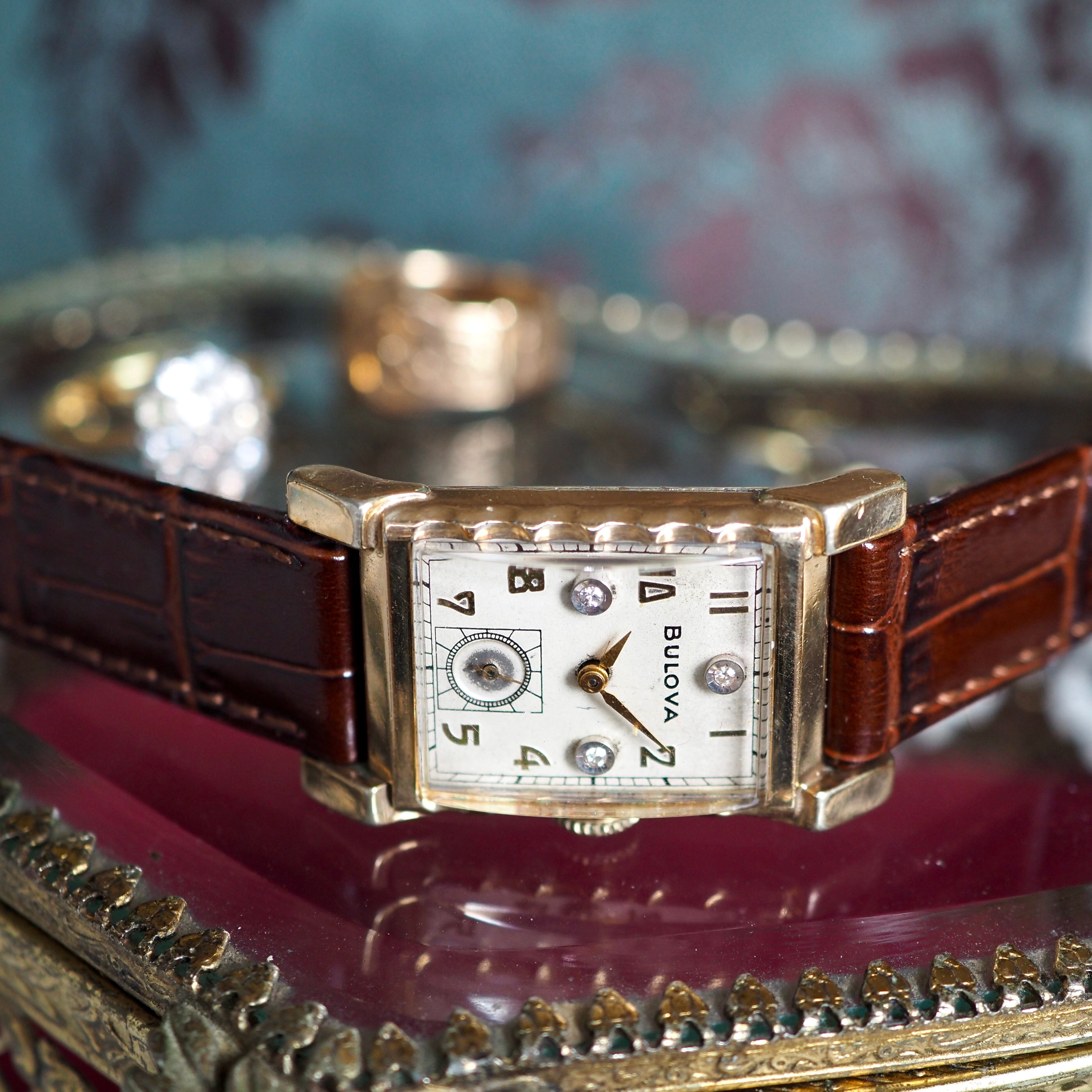 BULOVA ブローバ 角金 ダイヤ付 アンティーク時計 1940年代 | Plumage