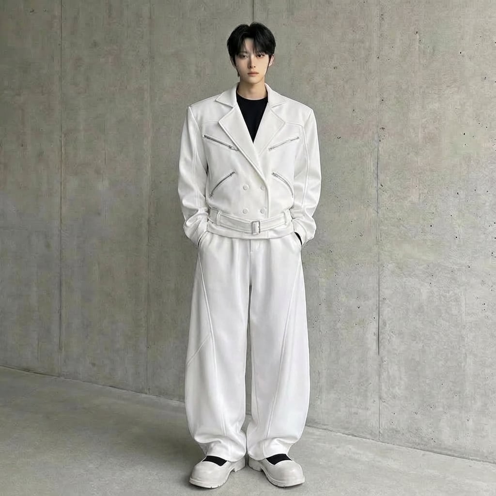 ジッパーデザインラペルジャケット&ワイドパンツツーピース 3カラー D11880