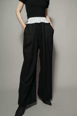 SWITCHING WAIST TUCK PANTS   (BLACK) 2404-94-922