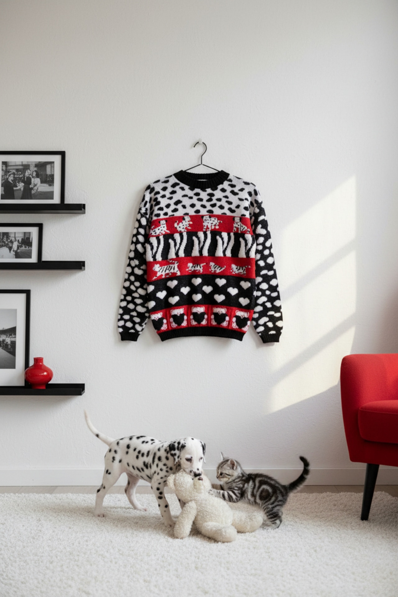【古着】ダルメシアンとトラ猫とテディベアのセーター - 9