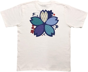 [江戸てん]Tシャツ 6.8オンス 和柄 味のあるスラブ生地に抜染しました メンズ 和紋桜カラー　白