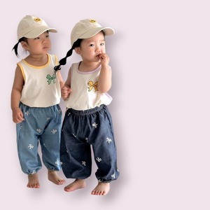 [Moran bebe] Denim Ribbon Baggy Pants / [모란] 청리본배기바지