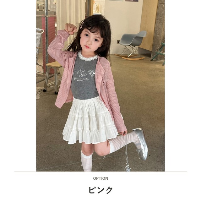 【KID】女の子シンプル無地リボンリブサマーカーディガン - 5