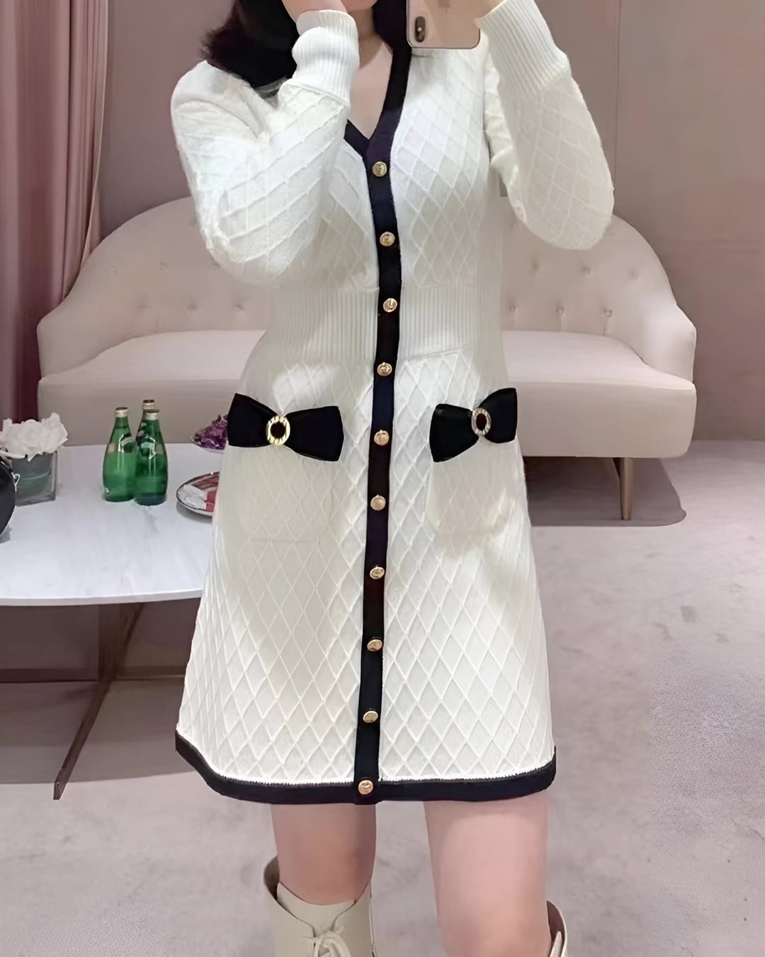 バイカラーリボンニットワンピース(2 colors) 24WP01018