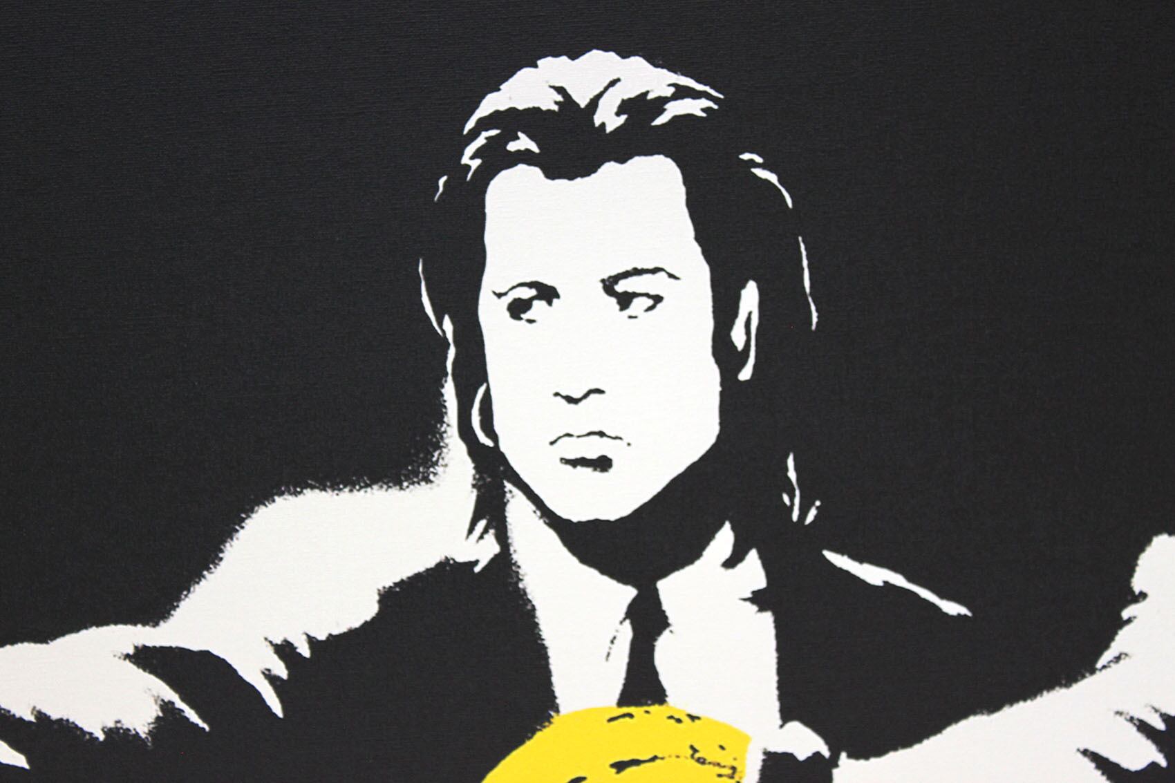 バンクシー「パルプ フィクション/Pulp Fiction Bananas」展示用フック付きキャンバスジークレ