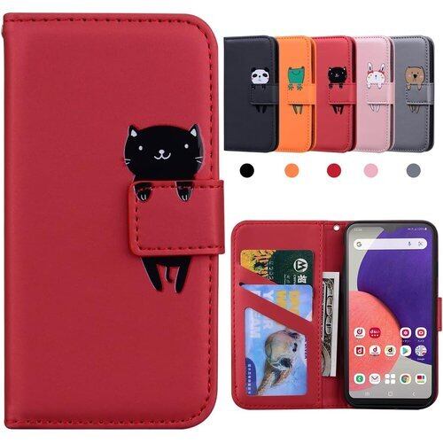 Kedic Galaxy A22 5G ケース 手帳型 日本版 SC-56B 手帳カバー Galaxy A22 ケース すまほけーす ぎゃらくしー a22 5g 財布型 Galaxy A22 携帯カバーカードポケットスタンド機能 Galaxy A22 スマホケース 手帳型 着脱しやすい、擦り傷防止 軽量薄型 耐衝 かわいい 動物柄 Galaxy SC56B ケース ギャラクシー A22 5G カバー -赤 1179