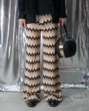 Vintage zigzag pattern lamé easy flare pants