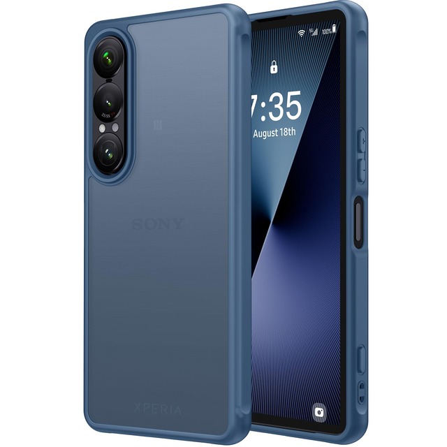 Aunote Xperia 1 VII 用 ケース マット半透明 米軍MIL規格 耐衝撃 耐久性 ワイヤレス充電 黄ばみなし ブルー