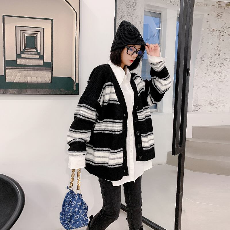 オータムセーター コート ルーズニットカーディガン薄手 大きめサイズ 秋物 ミックスインファッション34515799570