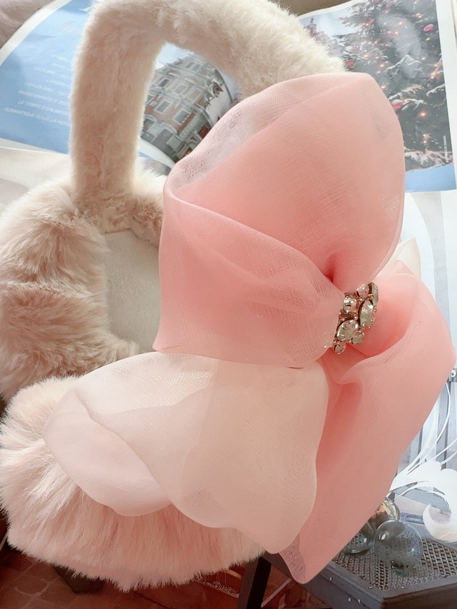 ダブルリボンイヤーマフ～Pink＆Ivory～