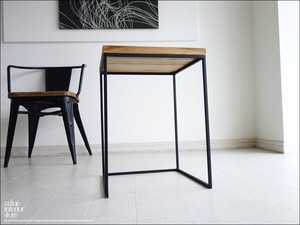 チーク無垢材 サイドテーブルNM コンソールテーブル 飾り台 花台 手作り シンプル ナチュラル 鉄 銘木家具 アイアン W40xH55cm 送料無料