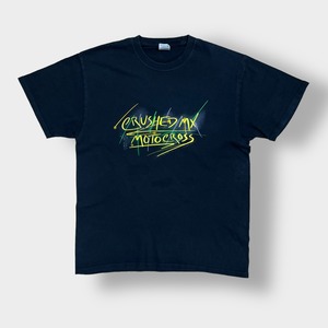 【PORT&COMPANY】crushed mx motocross モトクロス ロゴ プリント Tシャツ L 半袖 黒 US古着