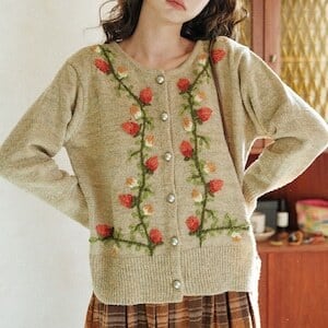 花刺繍ウールカーディガン | Pay ID