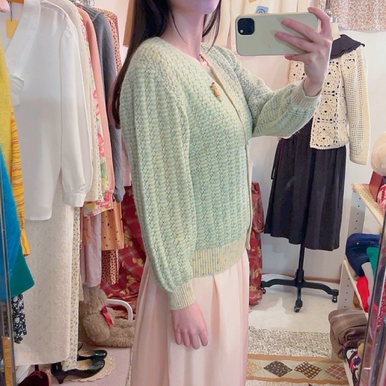 light green lame knit cardigan