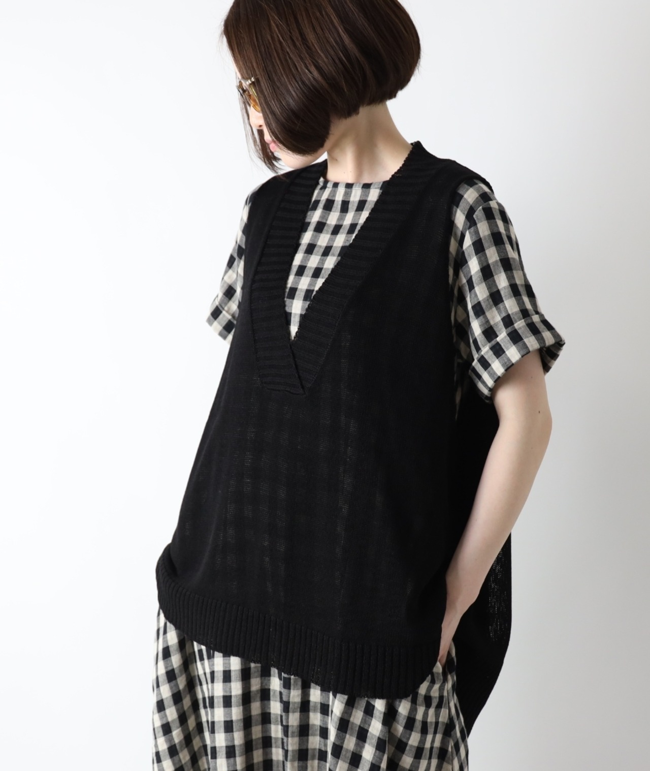 CUORE STORE/リネン混Vネックベスト