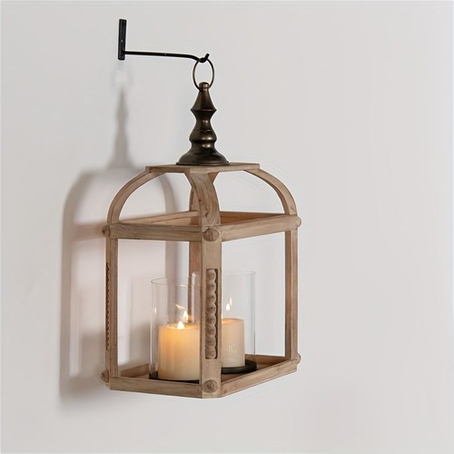 キャンドルスタンド 木製 キャンドルホルダー ガラスキャンドルカップ ヨーロッパ 田舎風 レトロスタイル オブジェ 置き物 アンティーク ホームデコレーション オーナメント メタルフックガラスカバー リビング 寝室 中庭キャンドルスタンド