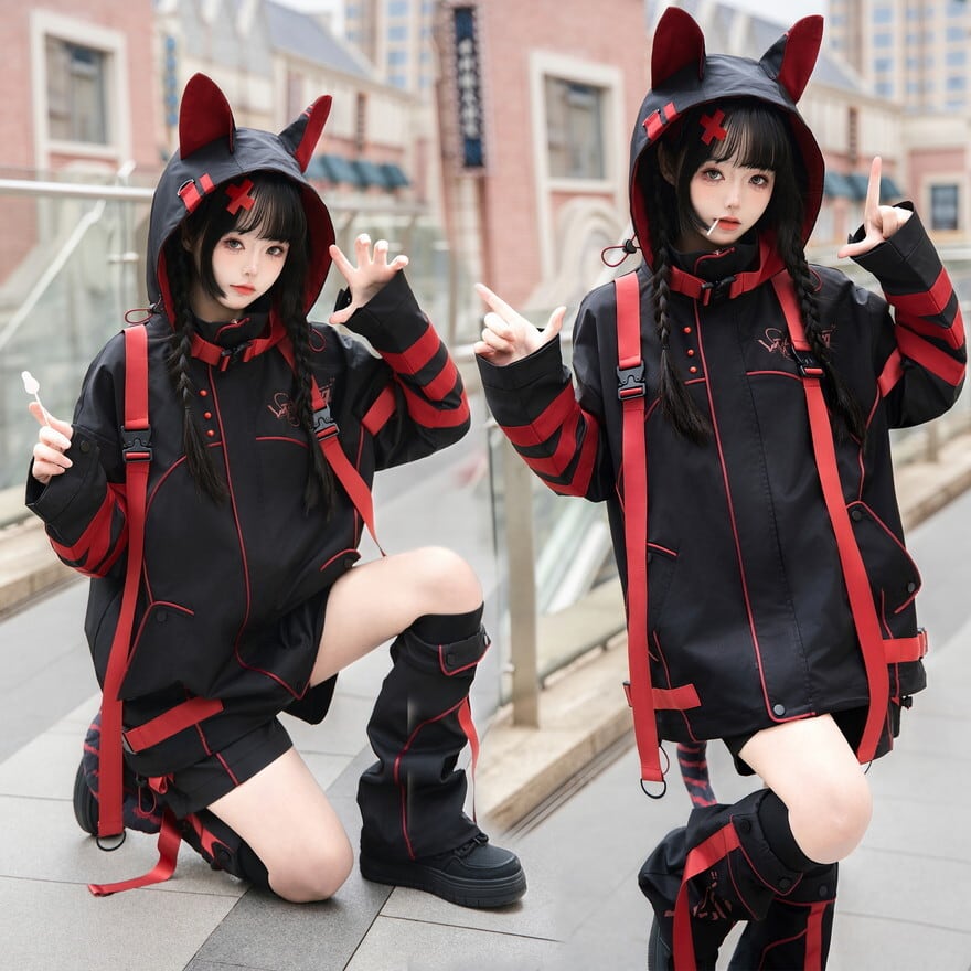 ゴスロリ通販 With U 地雷系 猫耳 セットアップ サイバーパンク