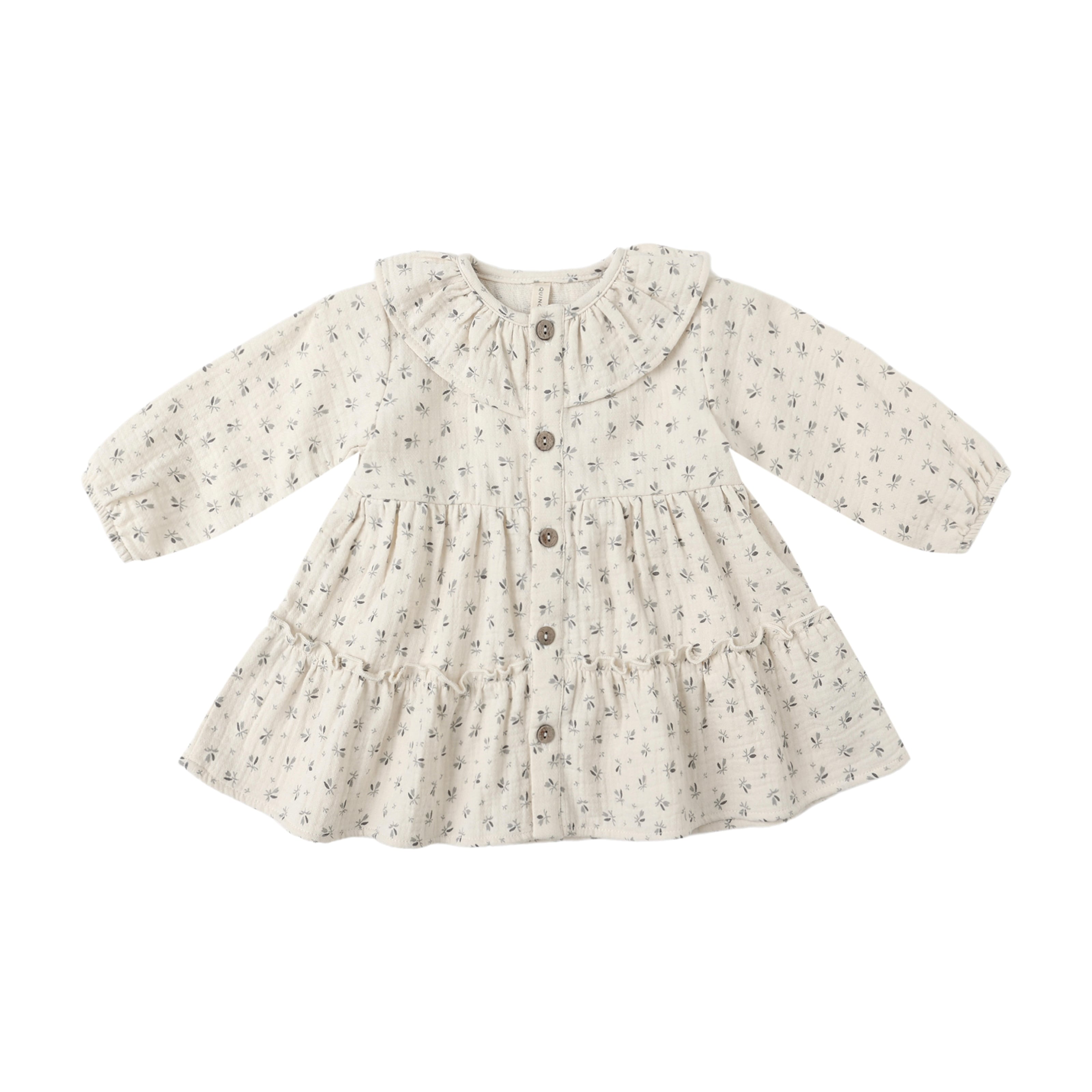Quincy Mae(クインシーメイ) / 25aw RUFFLE COLLAR BUTTON DRESS / BLUEBELL / 12-18M・18-24M・2-3Y