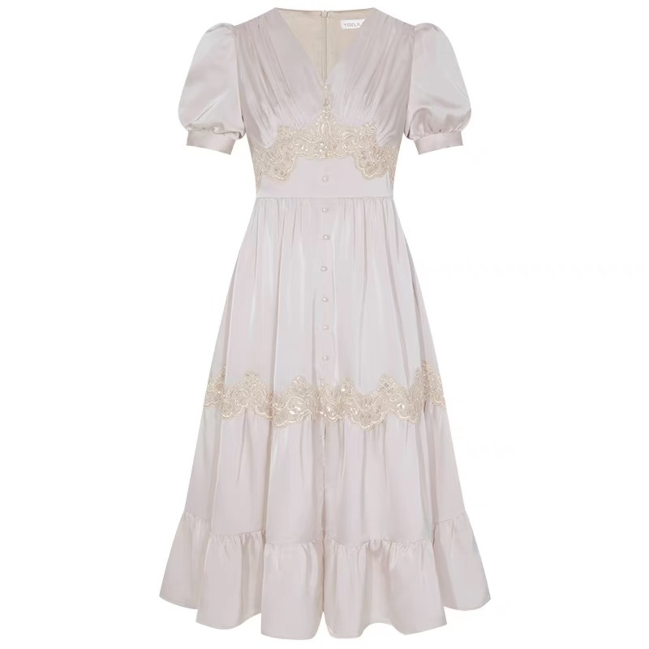 ベージュ ゴールド ワンピース シンプル サテン シルク風 | LOVEYsmileSHOP