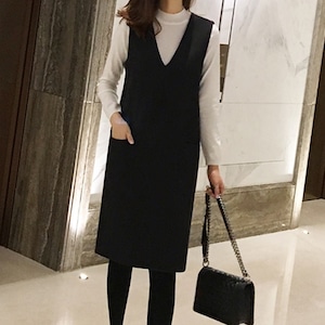 V cut middle dress(2color)<d682>